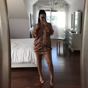 Rose Gold bomber jacket.